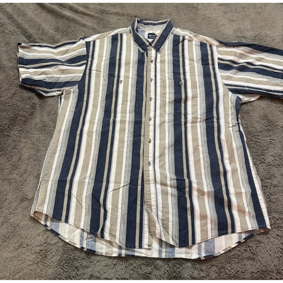 Wrangler Western Shirt Mens XXL Brushpopper Blue Tan Cream Striped Vintage 2XL